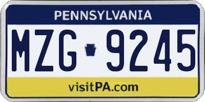 PA license plate MZG9245