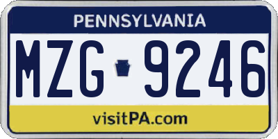 PA license plate MZG9246
