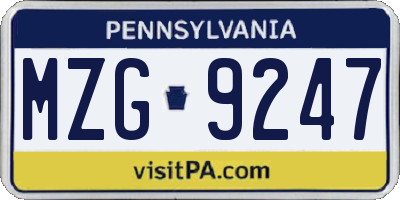 PA license plate MZG9247