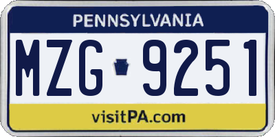 PA license plate MZG9251