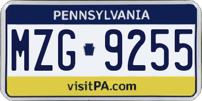 PA license plate MZG9255