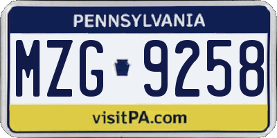 PA license plate MZG9258