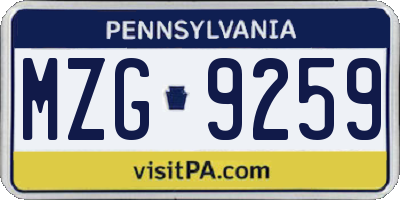 PA license plate MZG9259