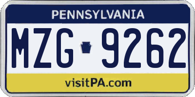PA license plate MZG9262