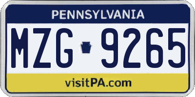 PA license plate MZG9265