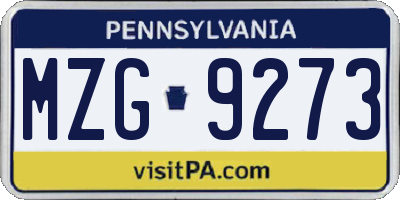PA license plate MZG9273