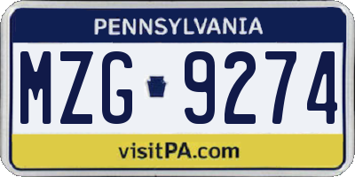 PA license plate MZG9274