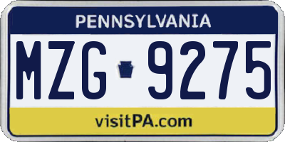 PA license plate MZG9275