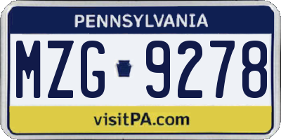 PA license plate MZG9278