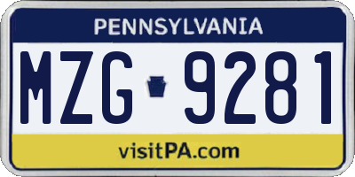 PA license plate MZG9281