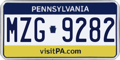 PA license plate MZG9282