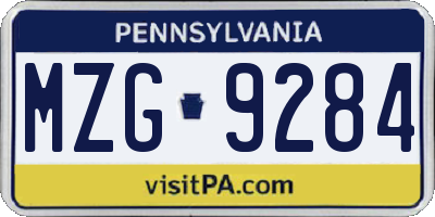 PA license plate MZG9284