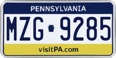PA license plate MZG9285