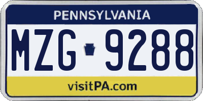 PA license plate MZG9288