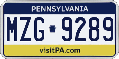 PA license plate MZG9289