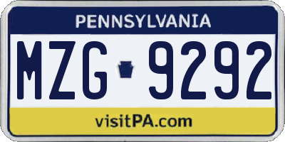 PA license plate MZG9292