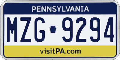PA license plate MZG9294