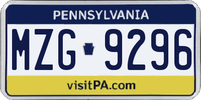 PA license plate MZG9296