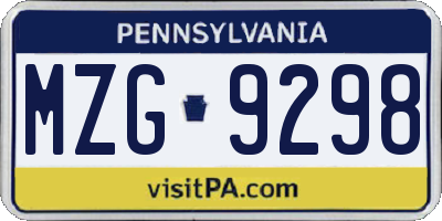 PA license plate MZG9298