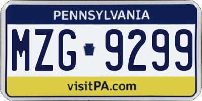 PA license plate MZG9299