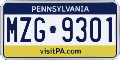 PA license plate MZG9301