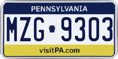 PA license plate MZG9303