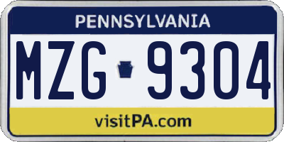 PA license plate MZG9304