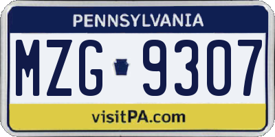 PA license plate MZG9307