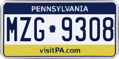 PA license plate MZG9308