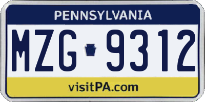 PA license plate MZG9312