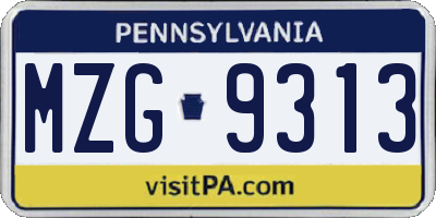 PA license plate MZG9313