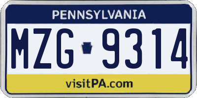 PA license plate MZG9314
