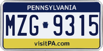 PA license plate MZG9315