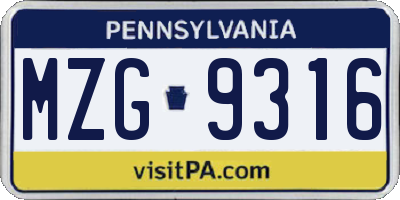PA license plate MZG9316
