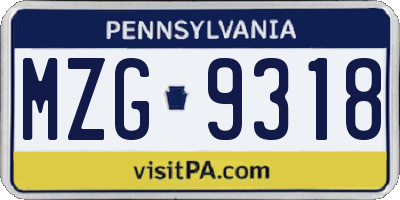 PA license plate MZG9318