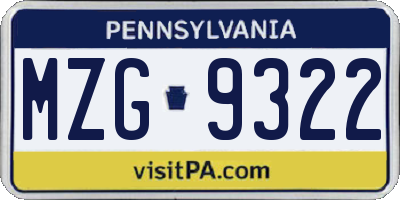 PA license plate MZG9322