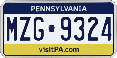PA license plate MZG9324