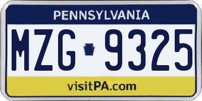 PA license plate MZG9325