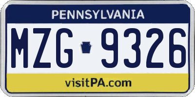 PA license plate MZG9326