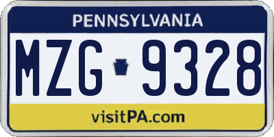 PA license plate MZG9328