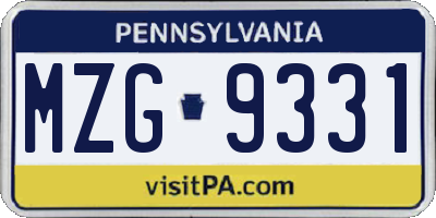 PA license plate MZG9331