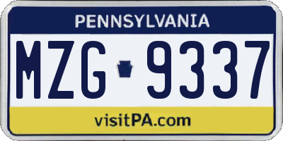 PA license plate MZG9337