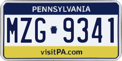 PA license plate MZG9341