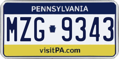 PA license plate MZG9343