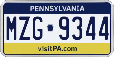 PA license plate MZG9344