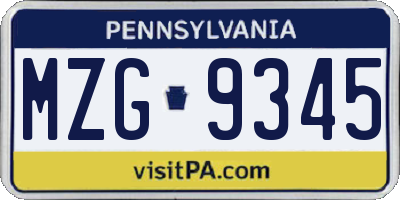 PA license plate MZG9345