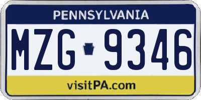 PA license plate MZG9346