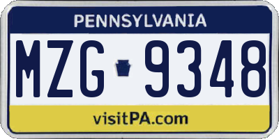 PA license plate MZG9348
