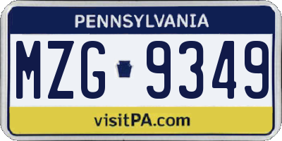 PA license plate MZG9349