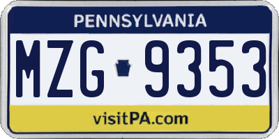 PA license plate MZG9353